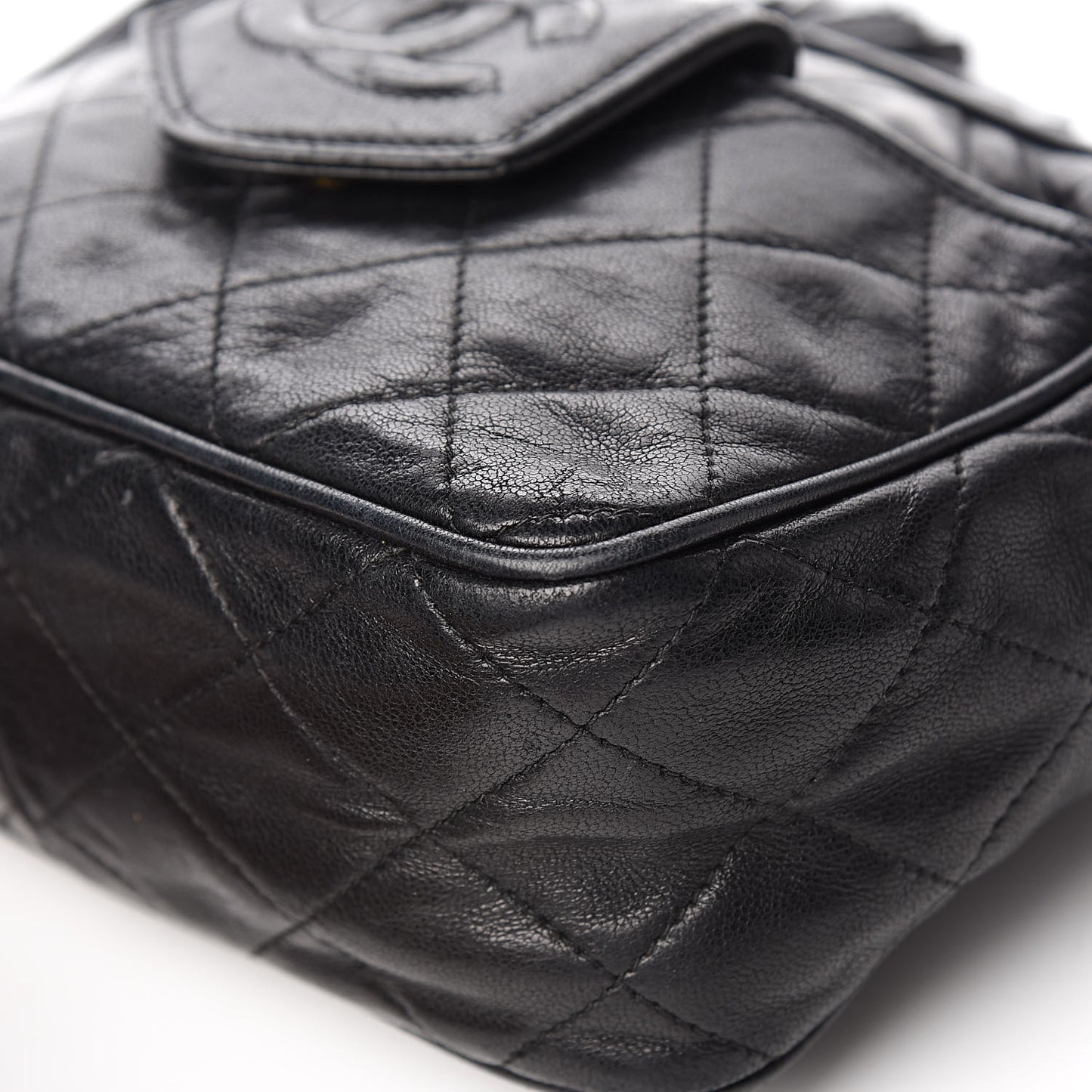 Lambskin Quilted Tassel Camera Case Black