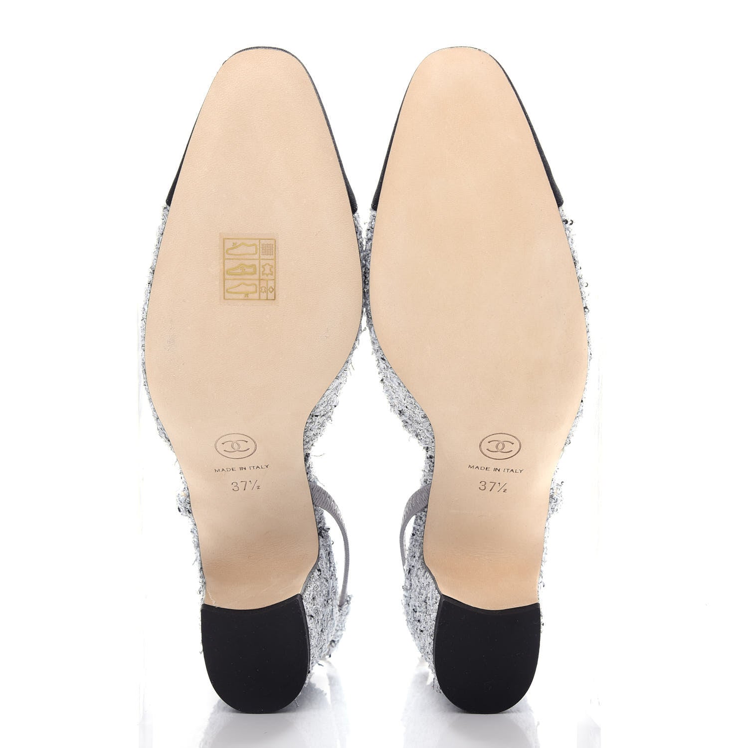Chanel Tweed Grosgrain Cap Toe CC Slingback Pumps 37.5 Grey Silver Black 6 of 12