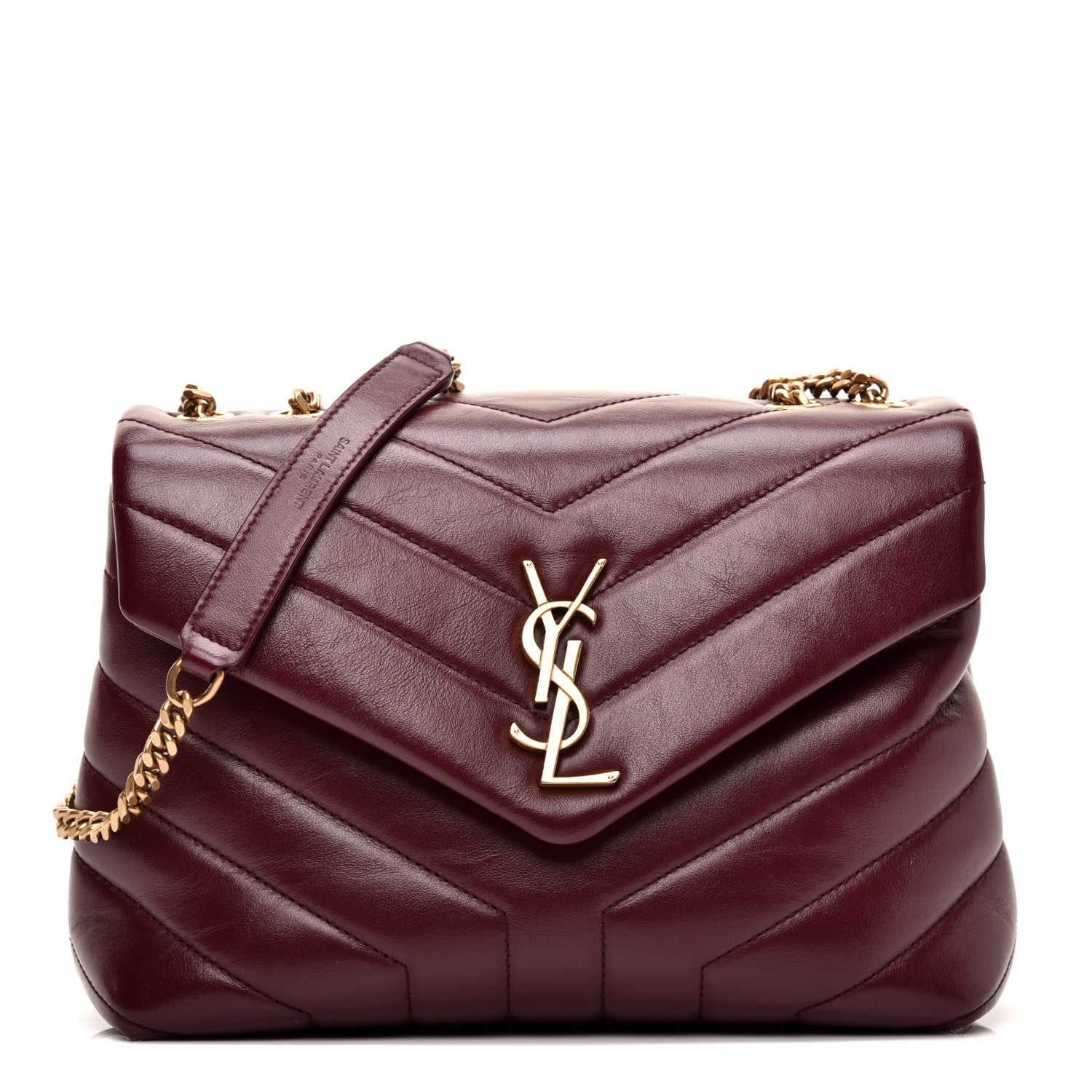 Saint Laurent Calfskin Y Quilted Monogram Small Loulou Chain Satchel Dark Legion Red 1 of 11