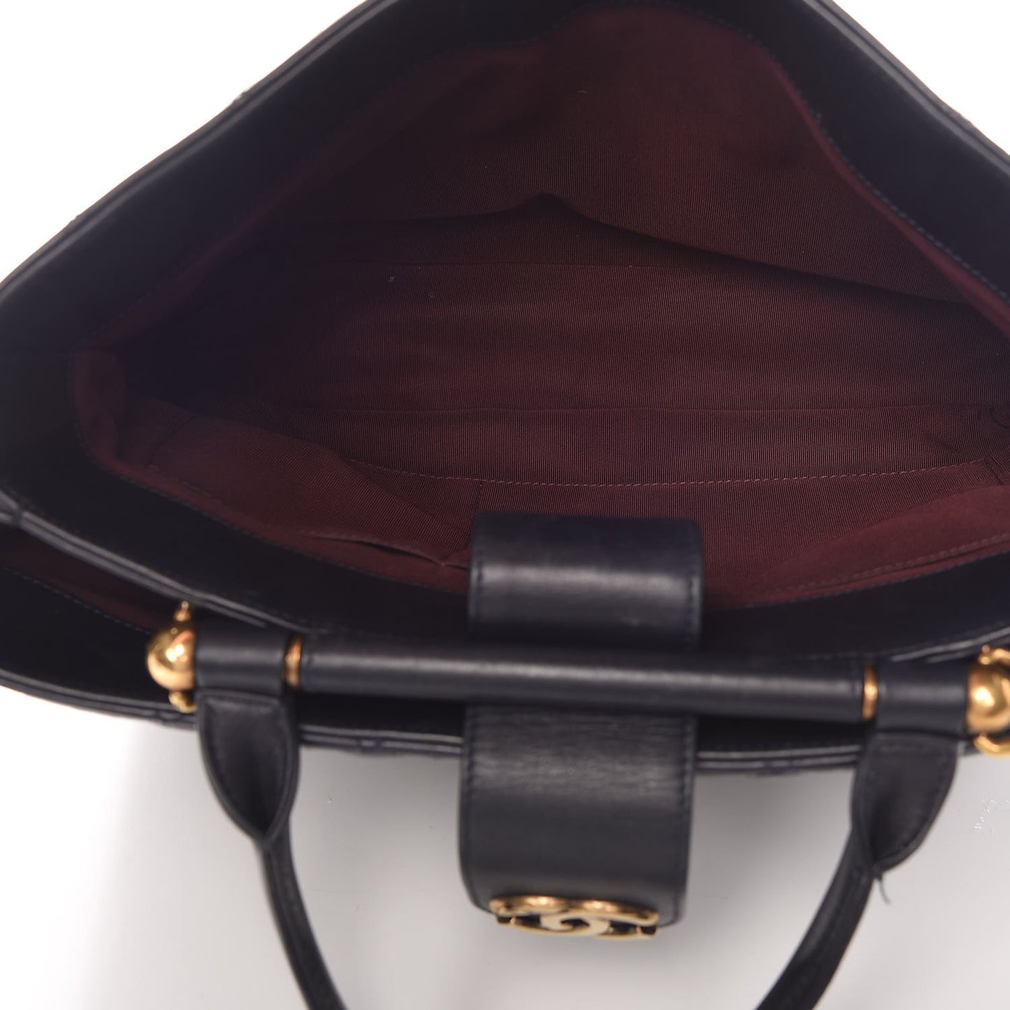 Calfskin Quilted Large Gold Bar Top Handle Tote Dark Navy Blue