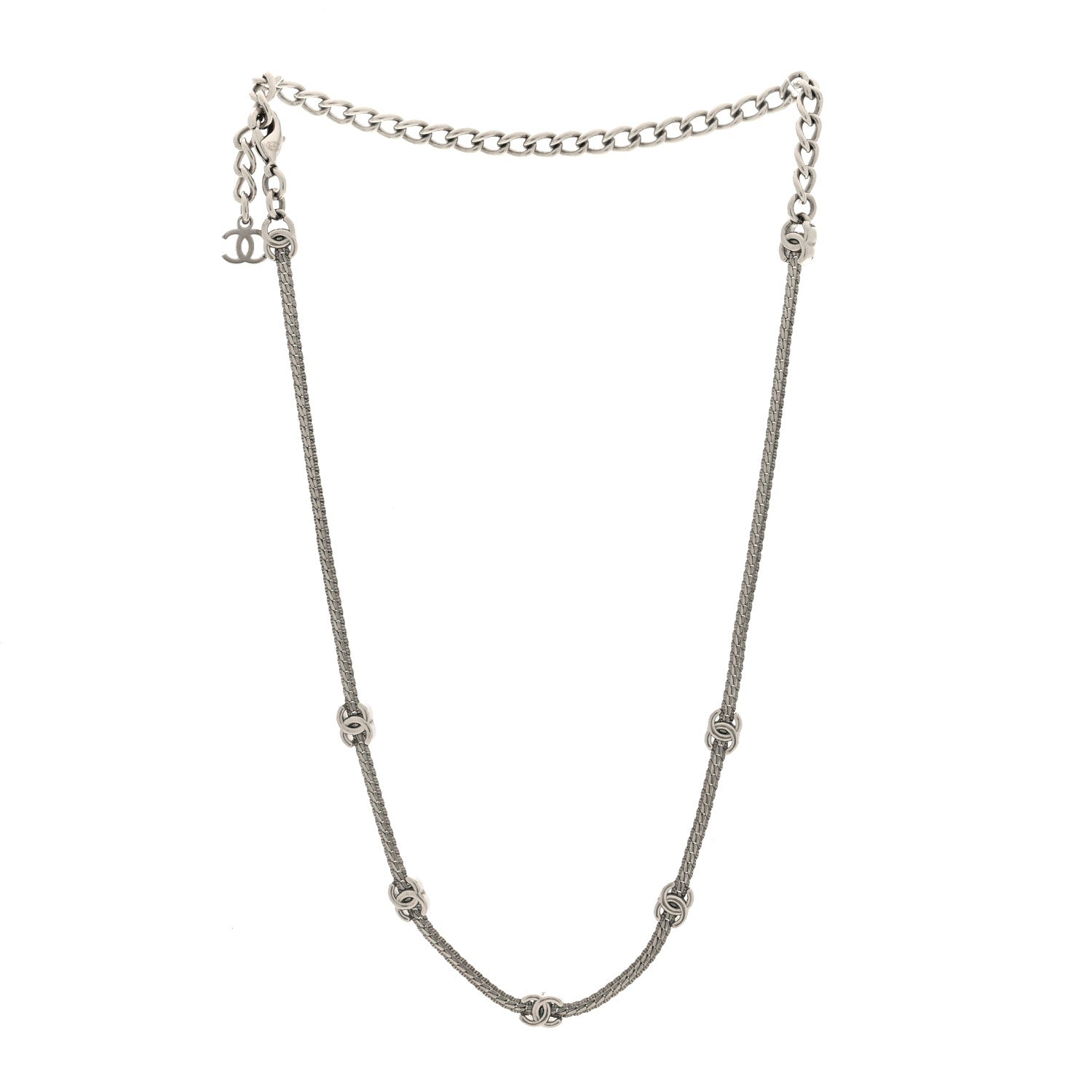 Chanel Metal CC Short Chain Necklace Silver 3 of 5