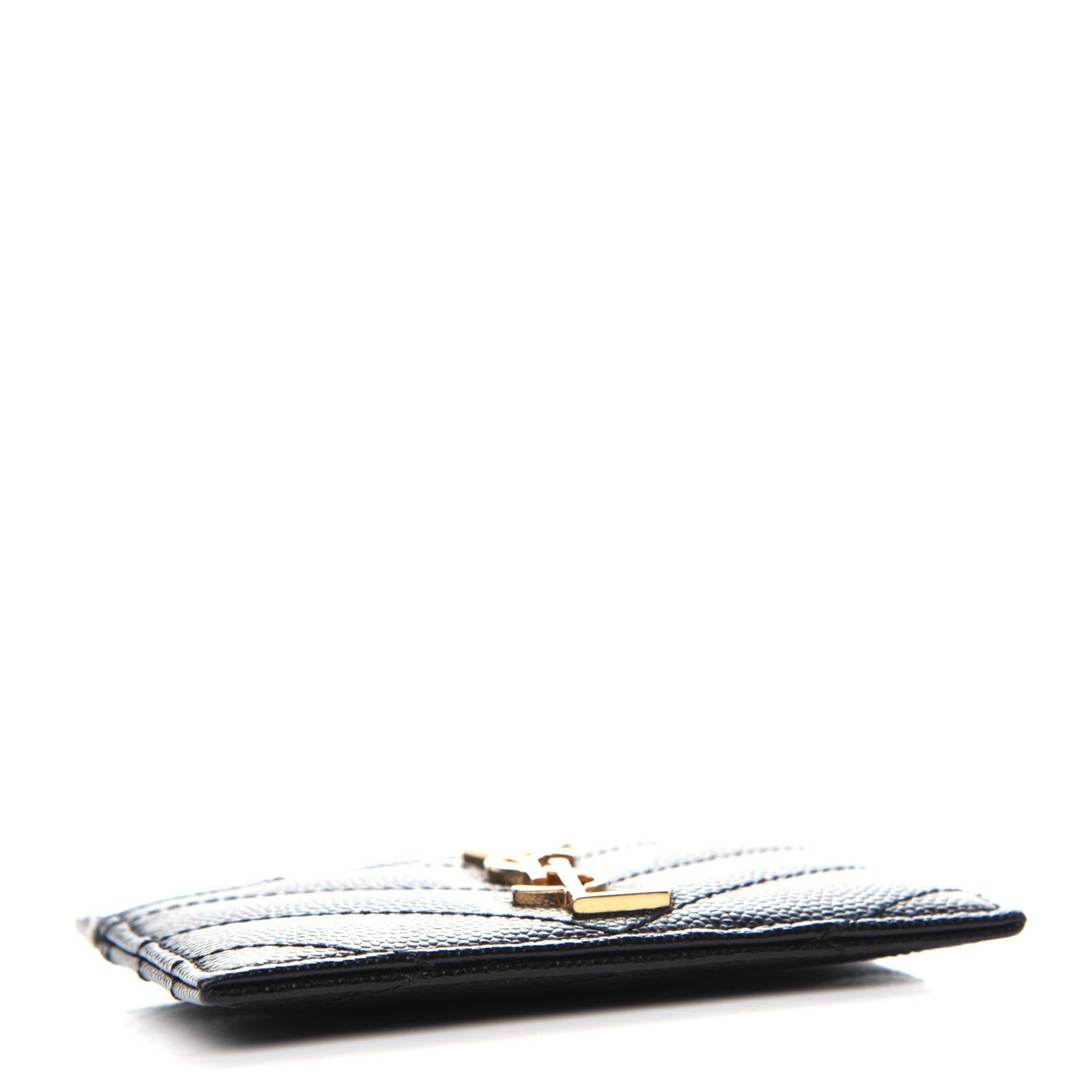 Saint Laurent Grain De Poudre Matelasse Chevron Monogram Credit Card Case Black 4 of 8