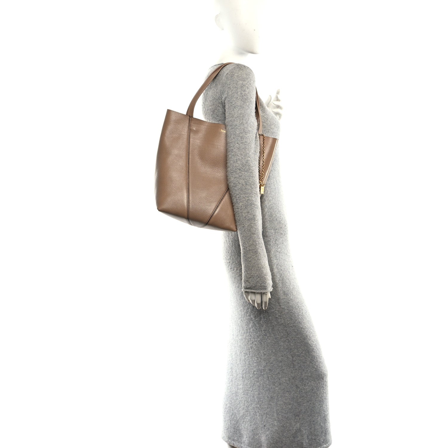 Chloe Grained Calfskin Medium Spin Tote Woodrose 1888636