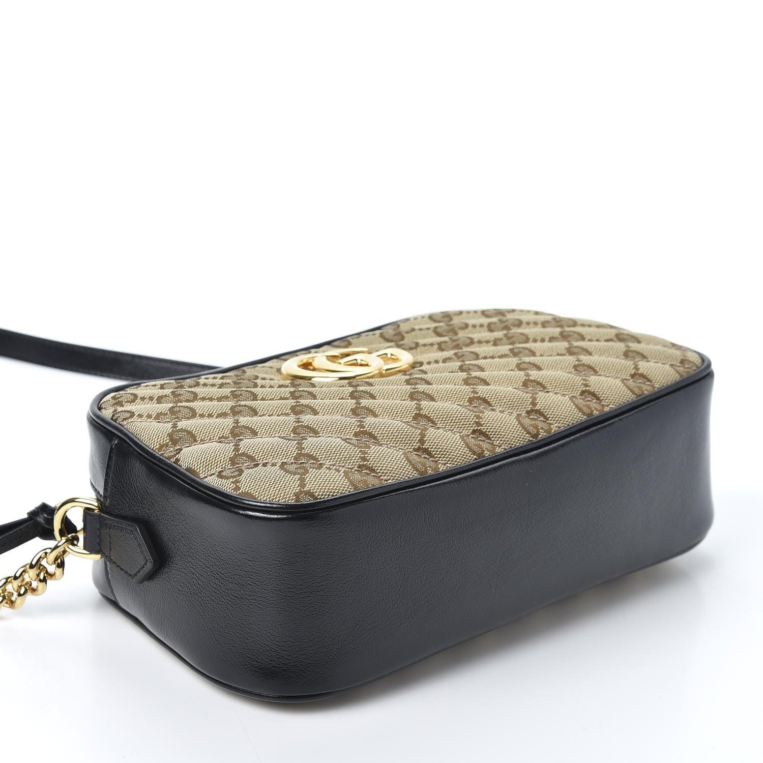 Gucci Monogram Matelasse Diagonal Small GG Marmont Chain Shoulder Bag Beige Black 3 of 10
