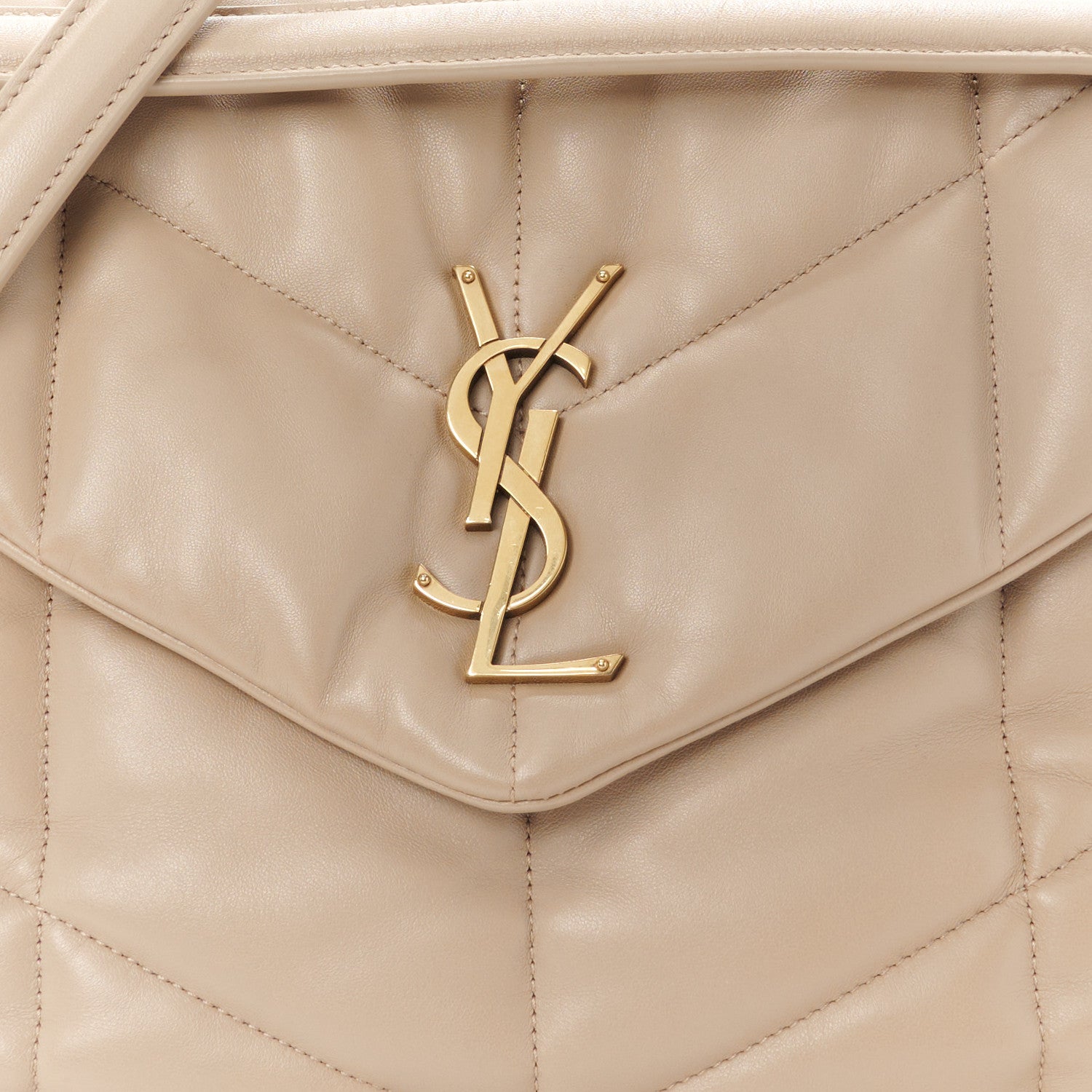 Saint Laurent Lambskin Quilted Medium Loulou Puffer Monogram Chain Satchel Dark Beige 9 of 11