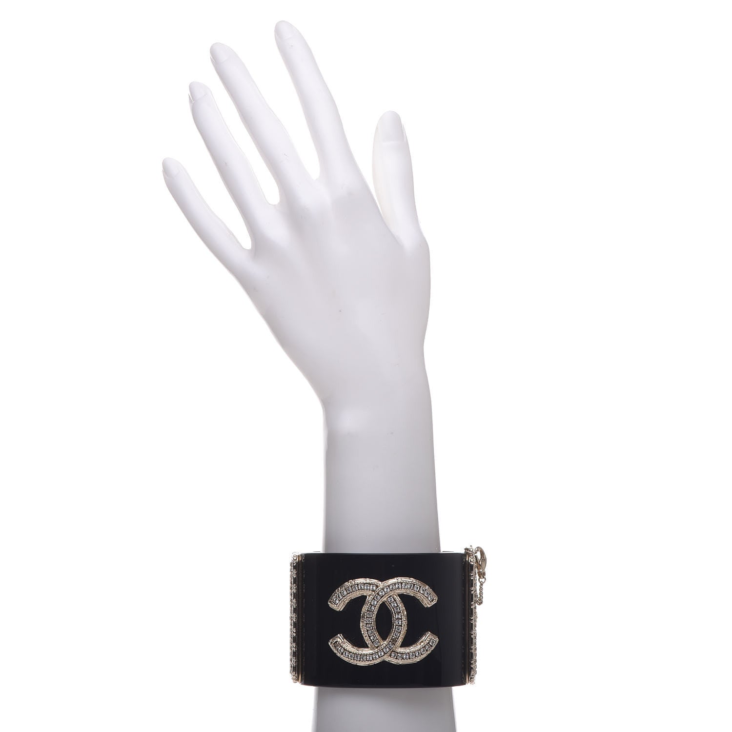 Chanel Resin Crystal CC Cuff Black Gold 2 of 8