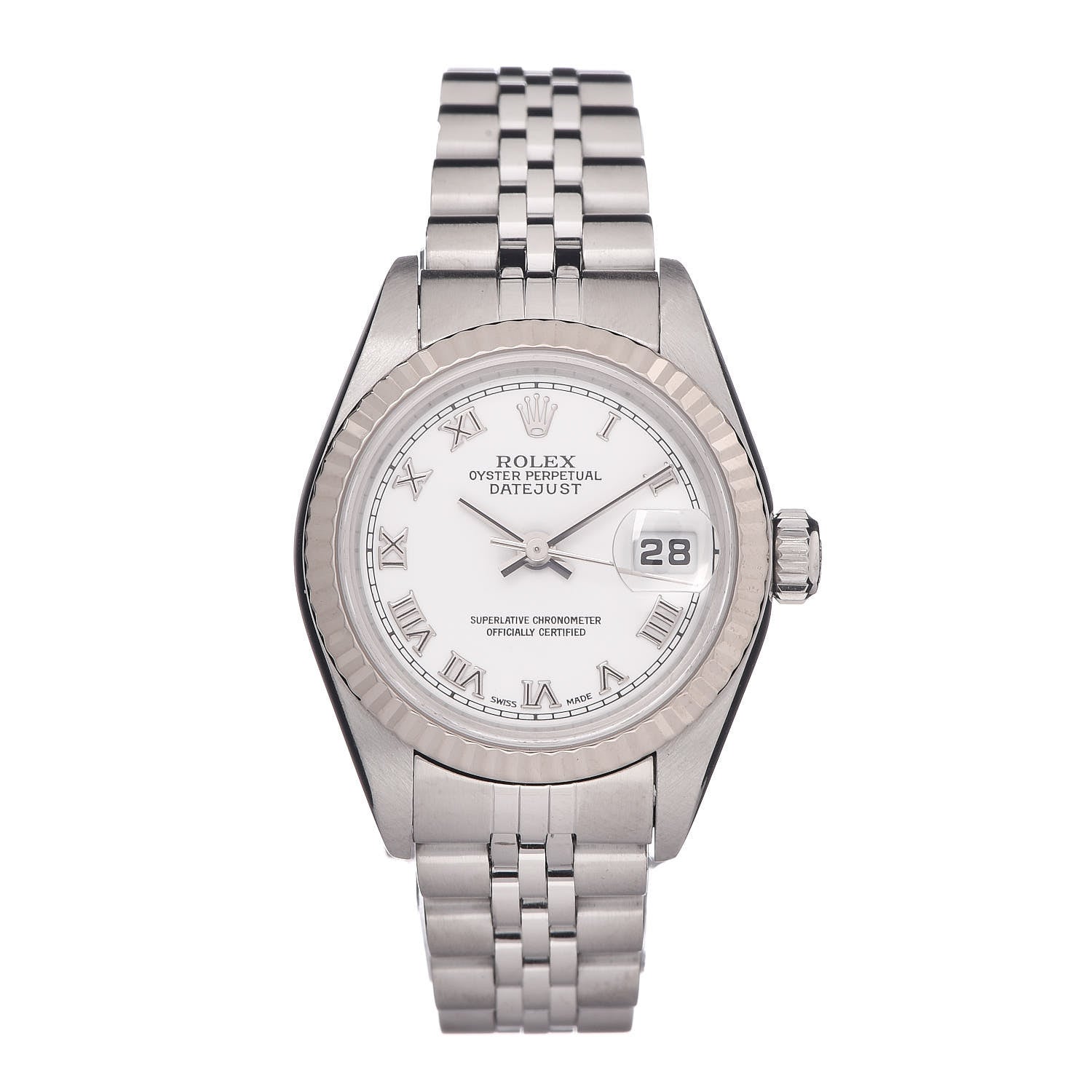 Rolex Stainless Steel 18K White Gold 26mm Oyster Perpetual Datejust Watch White Roman 79174 1 of 8