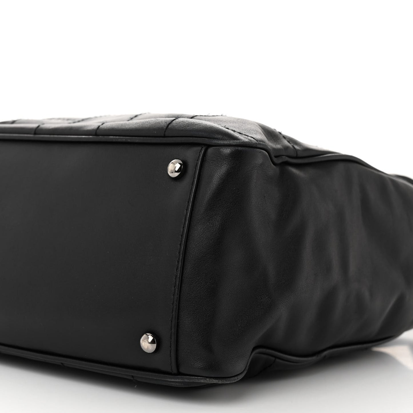 Lambskin Square Stitched Tote Black