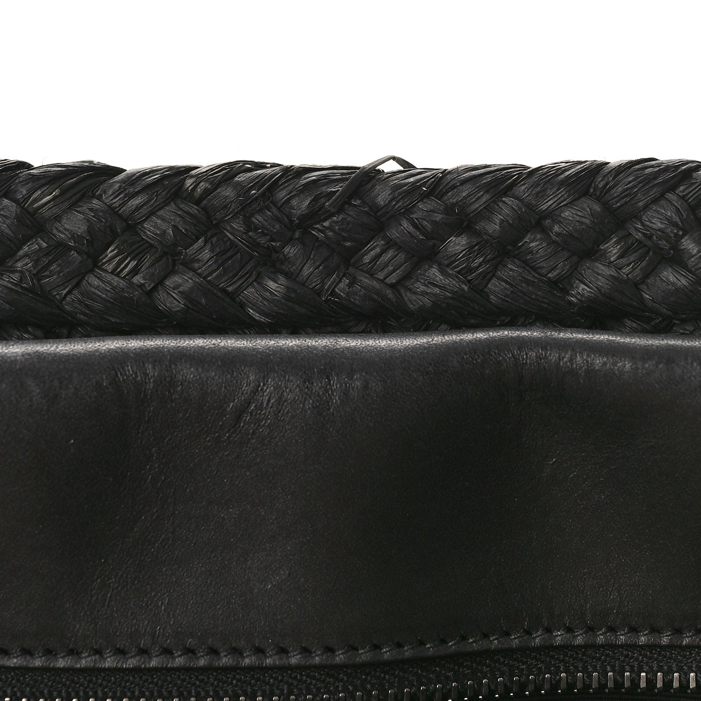 Raffia Calfskin Celtic Buckle Medium Panier Tote Black