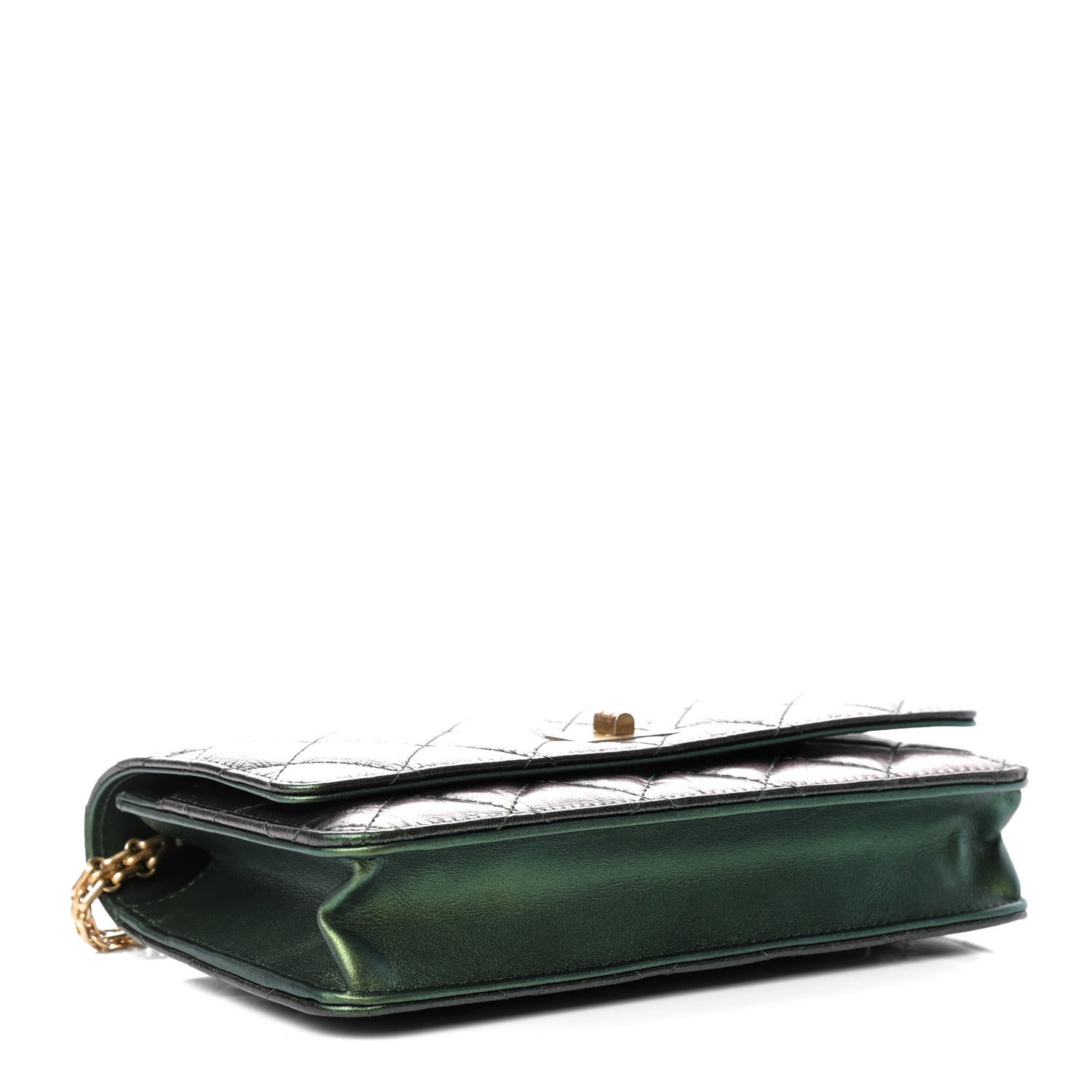 Chanel Metallic Aged Calfskin Quilted 2.55 Reissue Wallet on Chain WOC Green 4 of 11