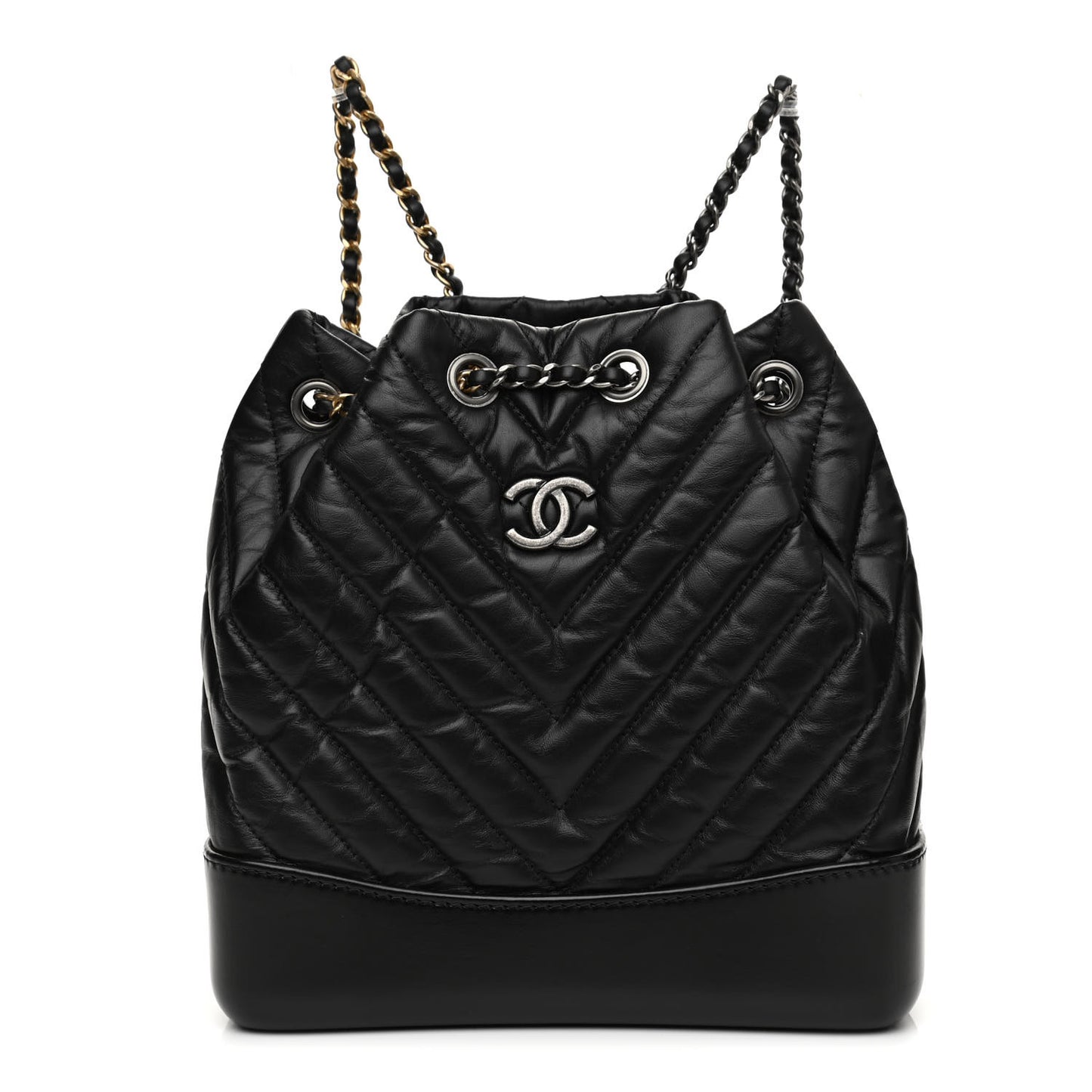 Aged Calfskin Chevron Quilted Small Gabrielle Backpack Black