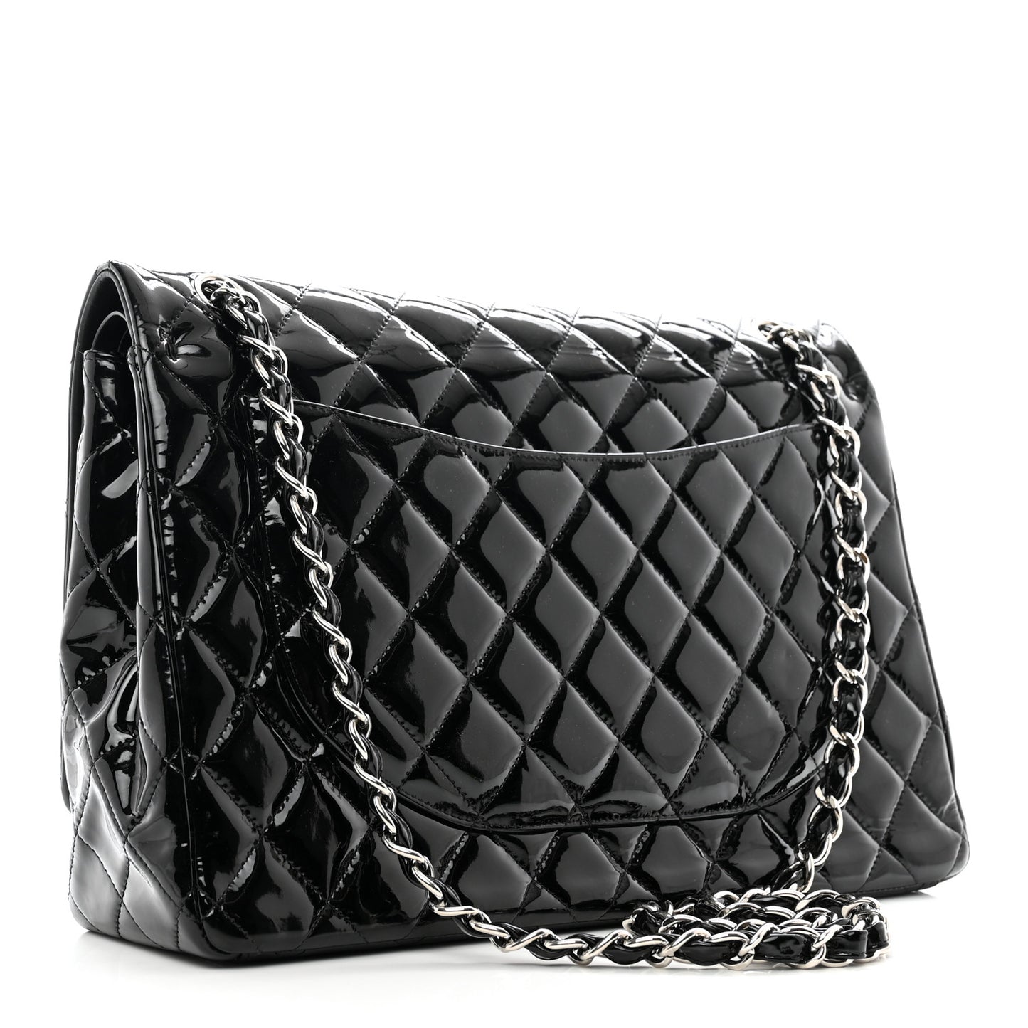 Patent Quilted Maxi Double Flap Black