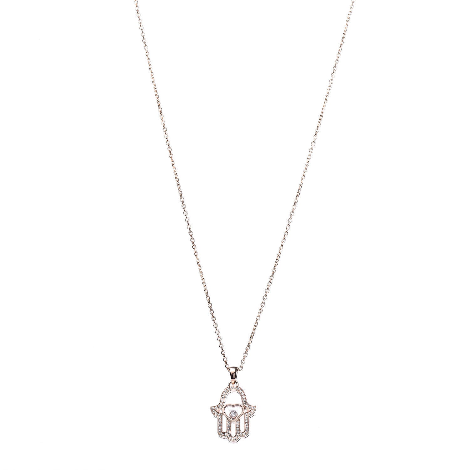 Chopard 18K Rose Gold Diamond Happy Diamonds Hamsa Pendant Necklace 1 of 7