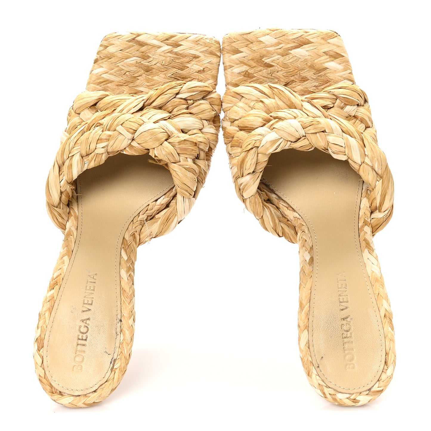 Raffia Twisted Intrecciato Stretch Mule Sandals 37 Macadamia