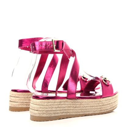 Gucci Metallic Nappa Horsebit Espadrille Sandals 37 Pink 4 of 11