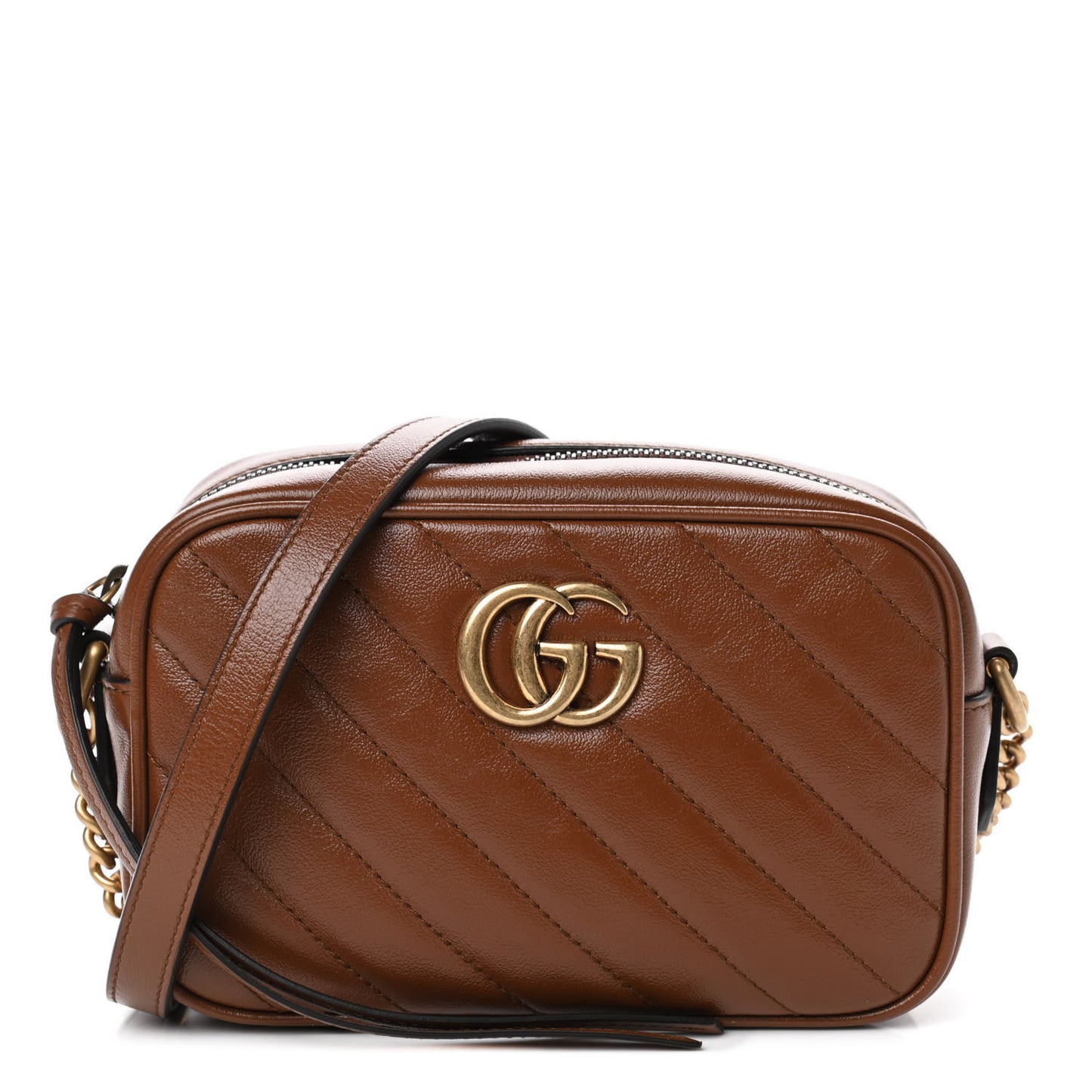 Glazed Calfskin Matelasse Diagonal Mini GG Marmont Chain Shoulder Bag Cuir