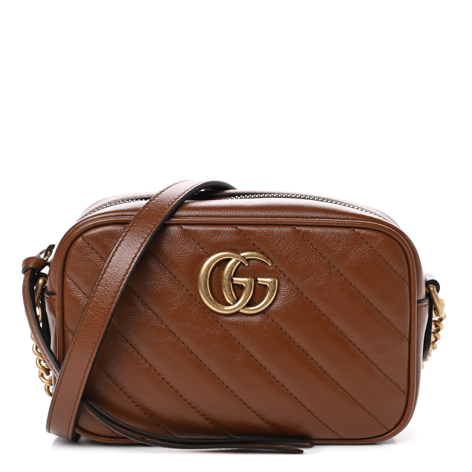 Gucci Glazed Calfskin Matelasse Diagonal Mini GG Marmont Chain Shoulder Bag Cuir 1 of 4