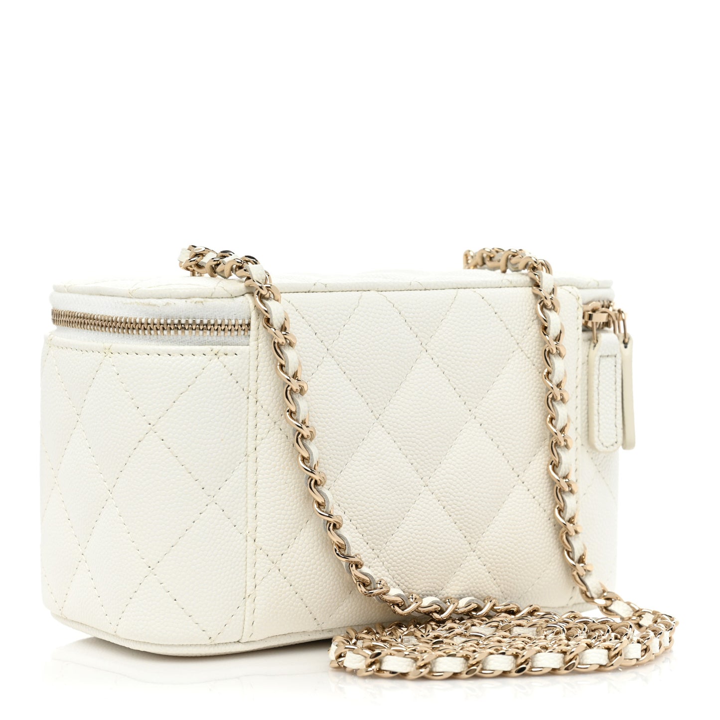 Caviar Quilted Small Vanity Case With Chain White