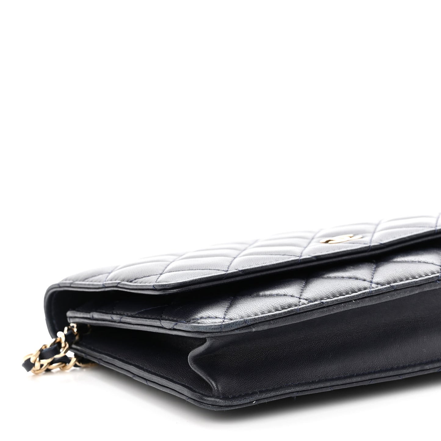 Lambskin Quilted Wallet On Chain WOC Navy Blue