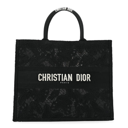 Christian Dior Embroidered 3D Macrame D-Lace Butterfly Large Book Tote Black Multicolor 1 of 10