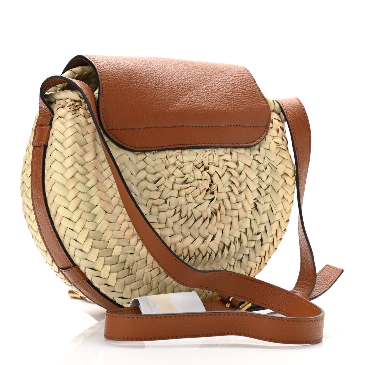 Raffia Small Grain Calfskin Small Marcie Basket Crossbody Tan