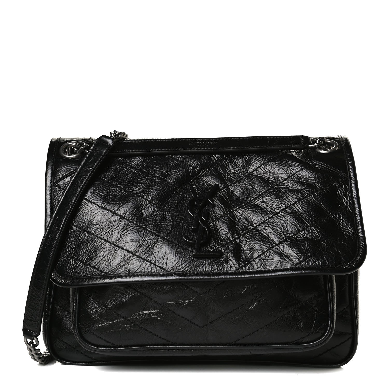 Saint Laurent Crinkled Calfskin Matelasse Monogram Medium Niki Chain Satchel Black 1 of 13