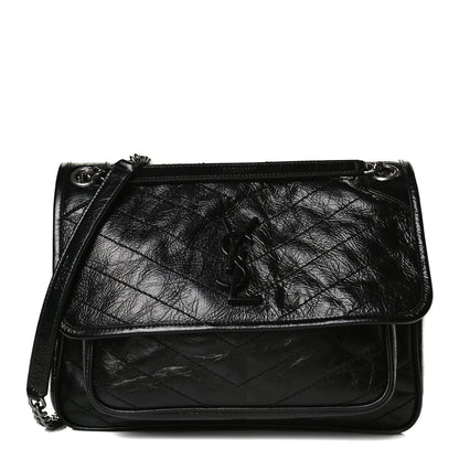 Saint Laurent Crinkled Calfskin Matelasse Monogram Medium Niki Chain Satchel Black 1 of 13