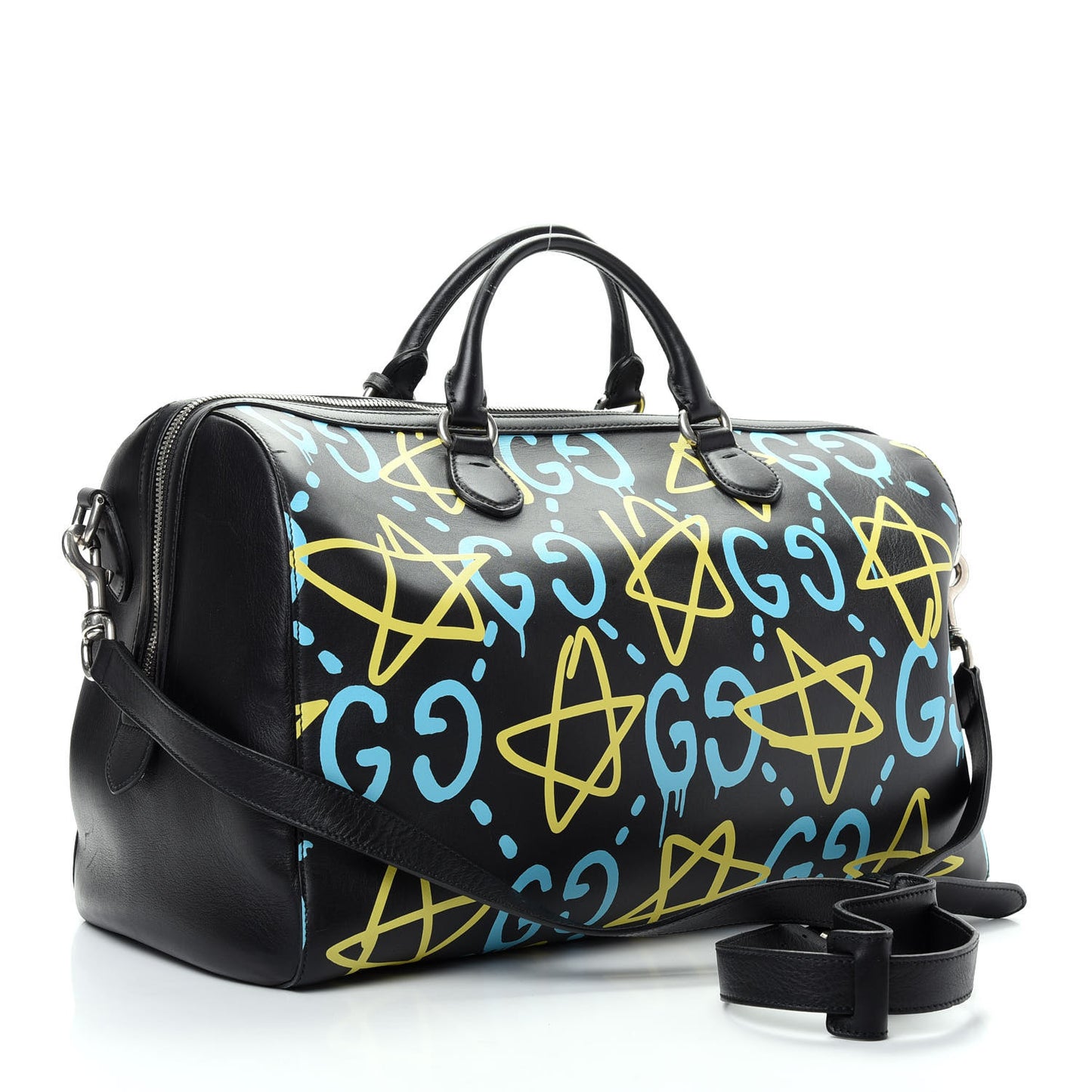 Calfskin GucciGhost Print Duffle Black New Acquamarine