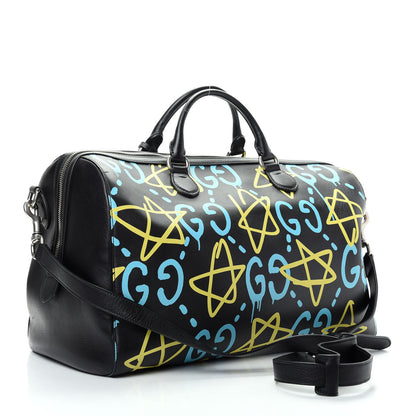 Gucci Calfskin GucciGhost Print Duffle Black New Acquamarine 2 of 10