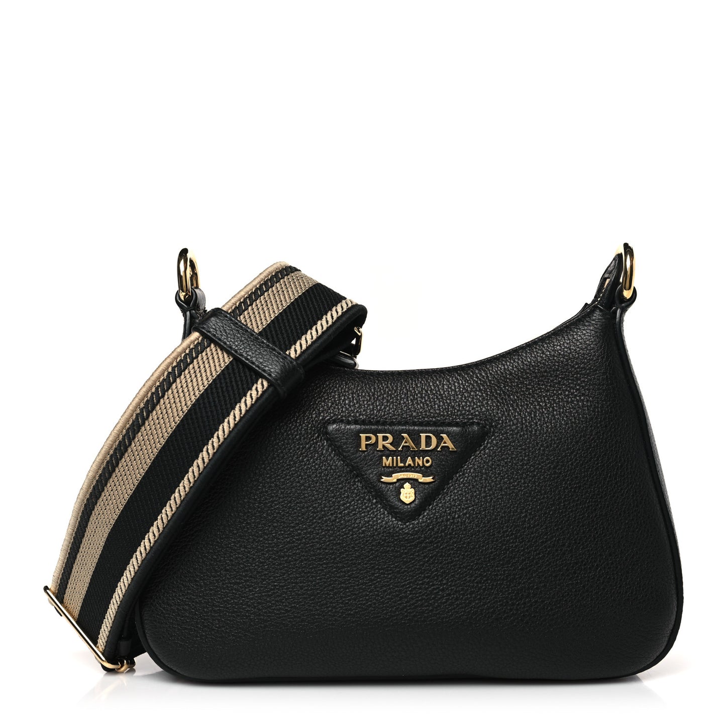 Vitello Daino Soft Zippered Hobo Shoulder Bag Black