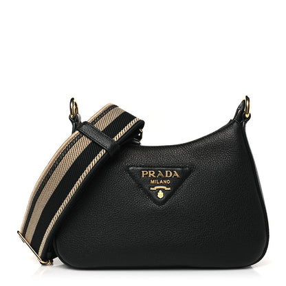 Prada Vitello Daino Soft Zippered Hobo Shoulder Bag Black 1 of 9