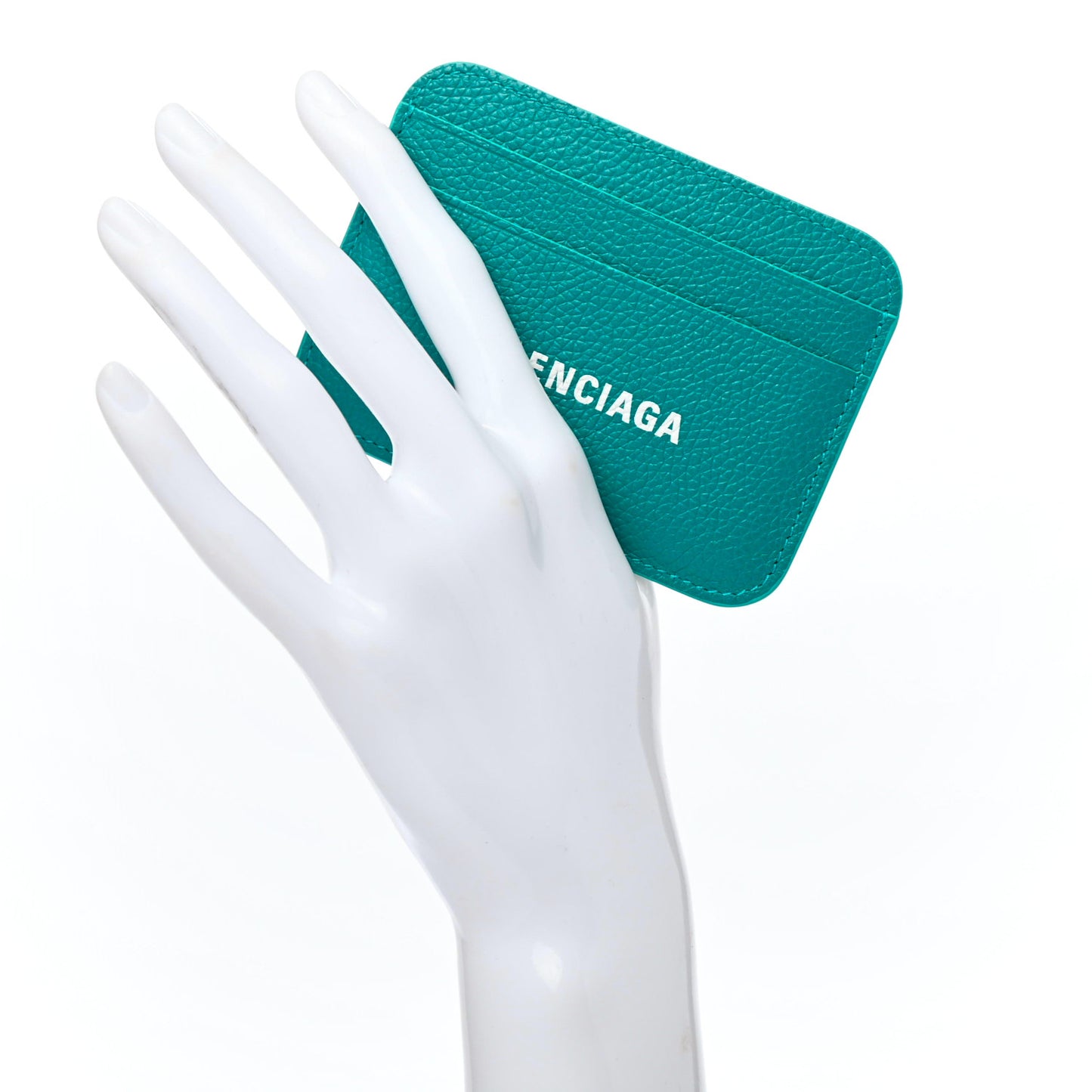 Grained Calfskin Logo Cash Rounded Card Holder Dark Turquoise White