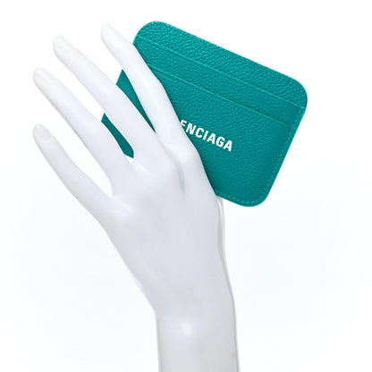 Balenciaga Grained Calfskin Logo Cash Rounded Card Holder Dark Turquoise White 2 of 8