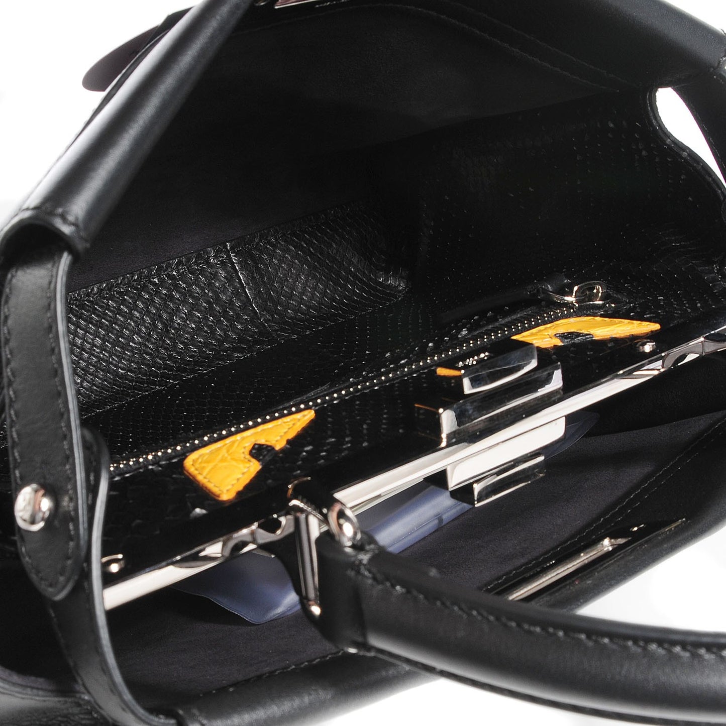 Vitello Seta Python Crocodile Monster Eyes Medium Peekaboo Iconic Satchel Black Girasole