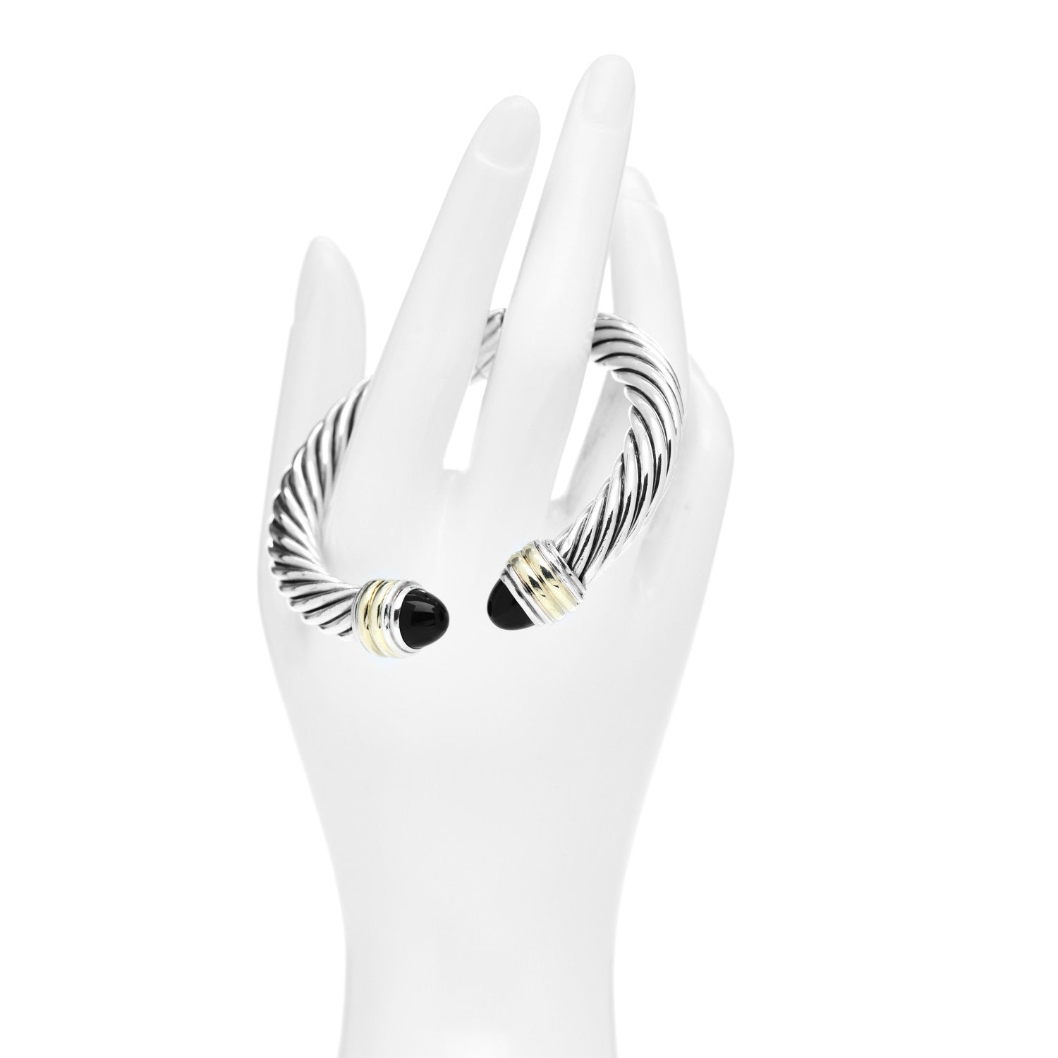 David Yurman Sterling Silver 14K Yellow Gold Black Onyx 10mm Cable Classics Hinged Bracelet 2 of 4