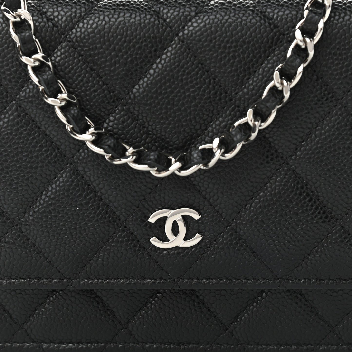 Caviar Quilted Mini Wallet On Chain WOC Black