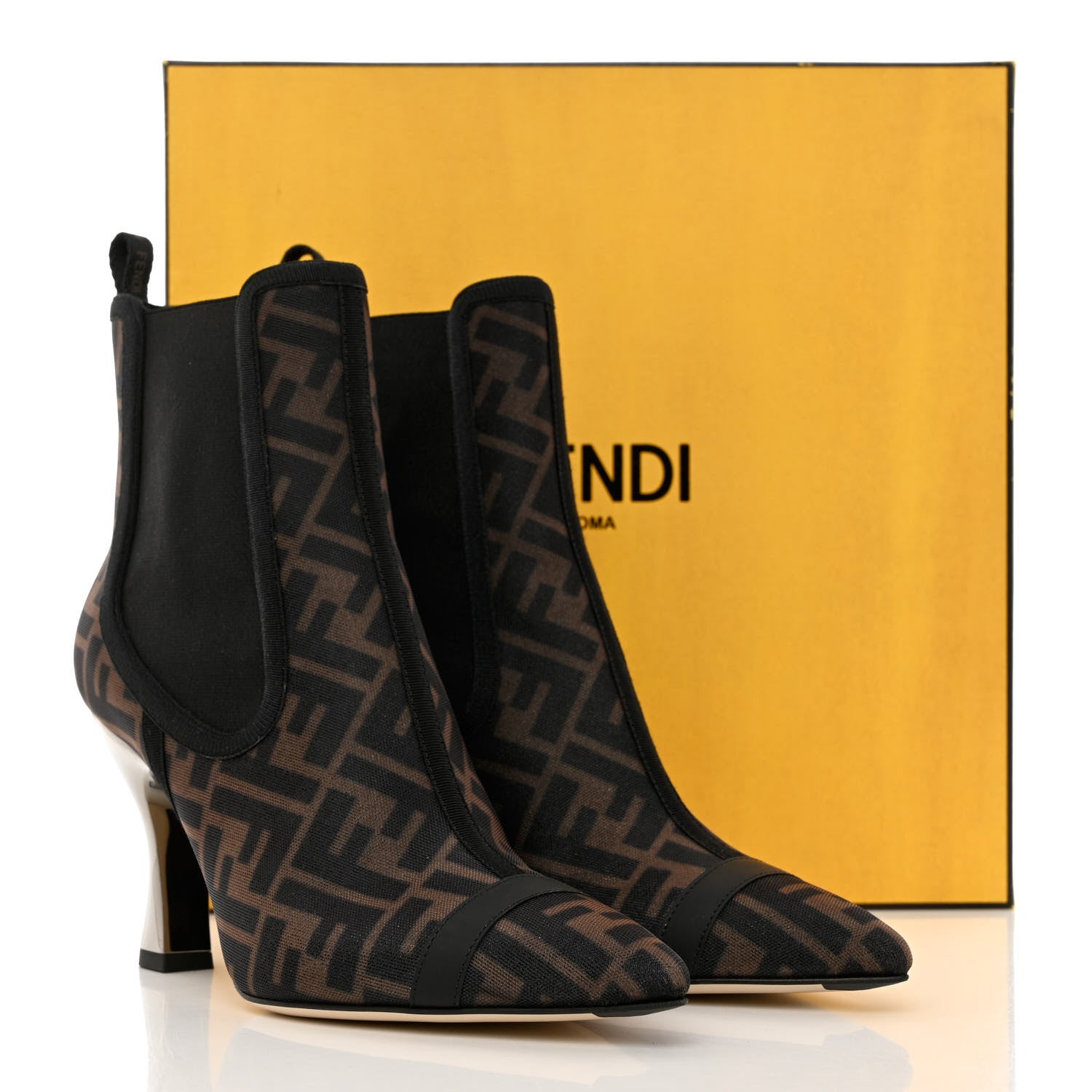 Fendi Mesh Tulle FF Colibri 85mm Ankle Booties 38.5 Tobacco Moro Black 8 of 8