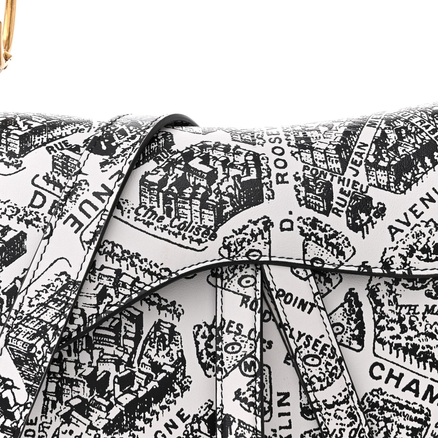 Calfskin Plan De Paris Printed Saddle Bag With Strap White Black