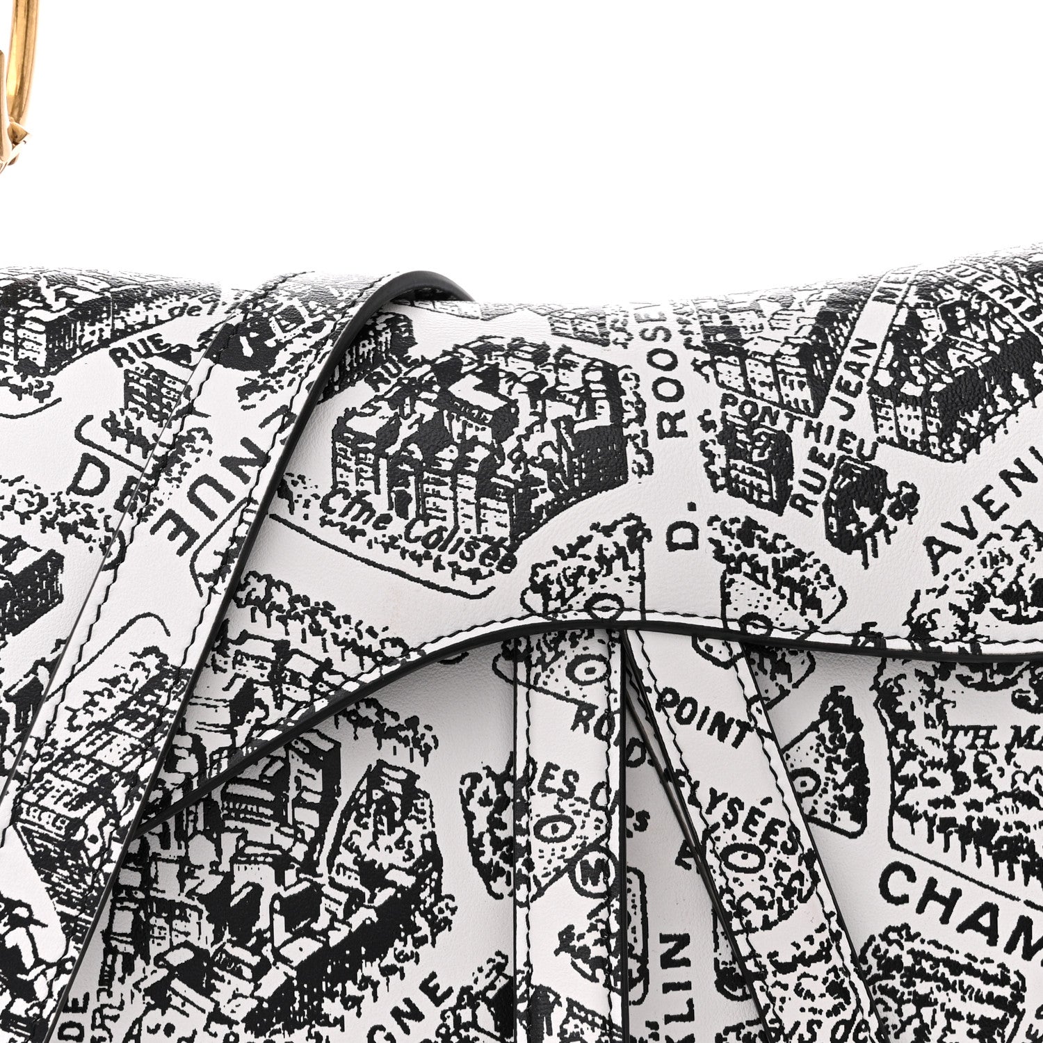 Christian Dior Calfskin Plan De Paris Printed Saddle Bag With Strap White Black 8 of 12