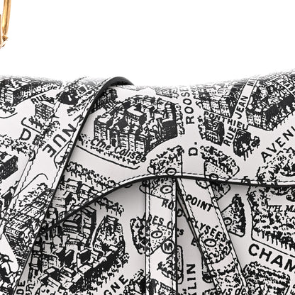Christian Dior Calfskin Plan De Paris Printed Saddle Bag With Strap White Black 8 of 12
