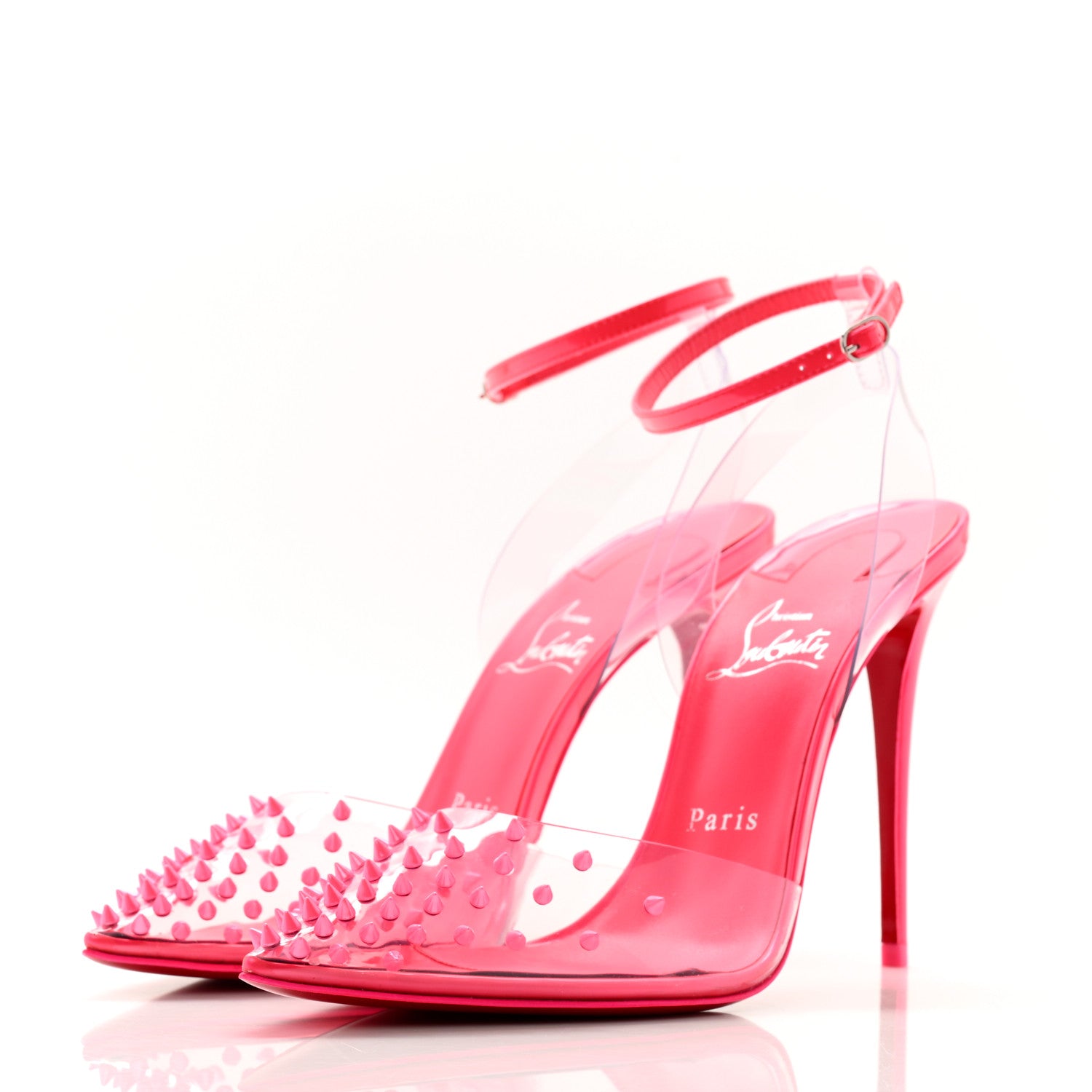Christian Louboutin PVC Specchio Spikoo 100 Pumps 38.5 Version Fluo Pink 3 of 8