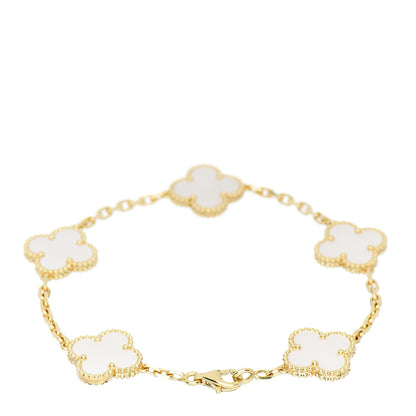 Van Cleef & Arpels 18K Yellow Gold Mother of Pearl 5 Motifs Vintage Alhambra Bracelet 2 of 3