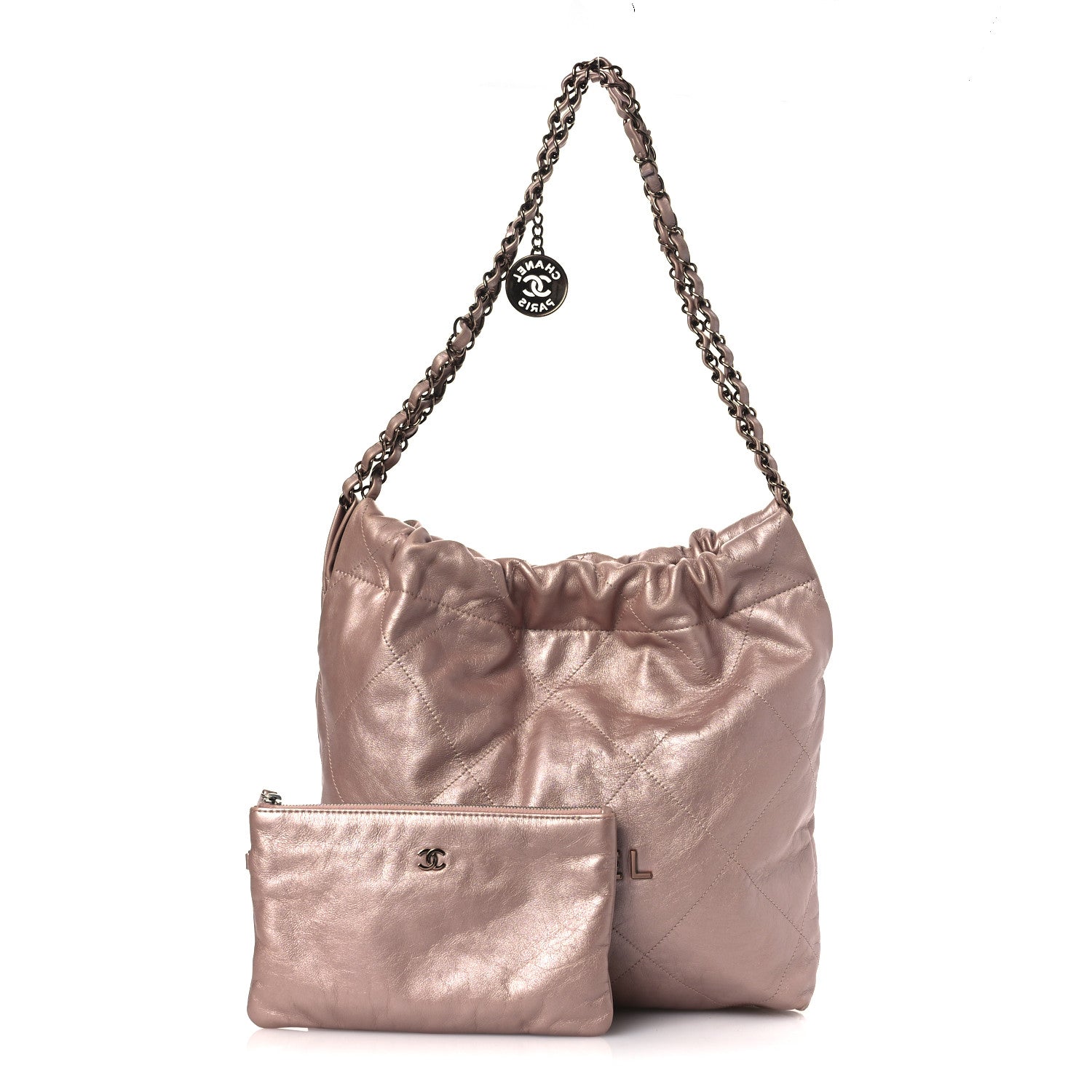 Chanel Metallic Calfskin Quilted Small Chanel 22 Pink 3 of 12