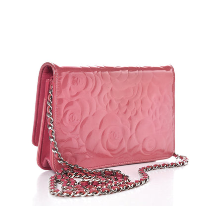Chanel Patent Camellia Embossed Wallet on Chain WOC Rose 3 of 11