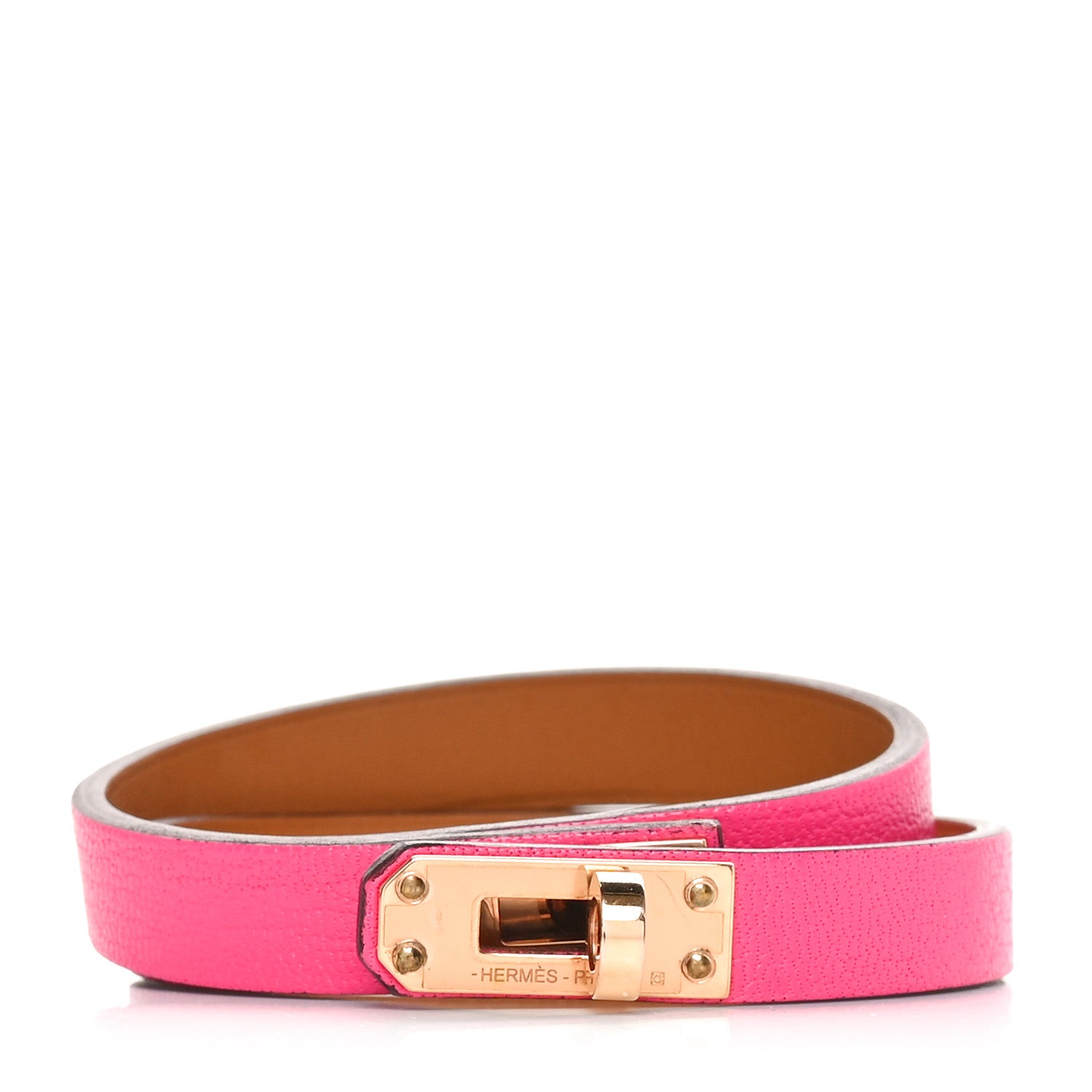 Hermes Chevre Chamkila Kelly Double Tour Bracelet T2 Rose Pop 1 of 7