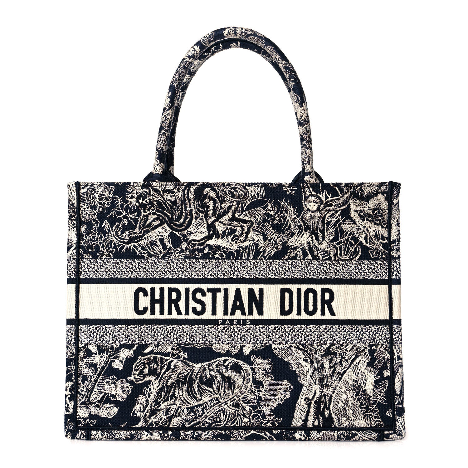 Christian Dior Canvas Embroidered Medium Toile De Jouy Reverse Book Tote Blue 1 of 10