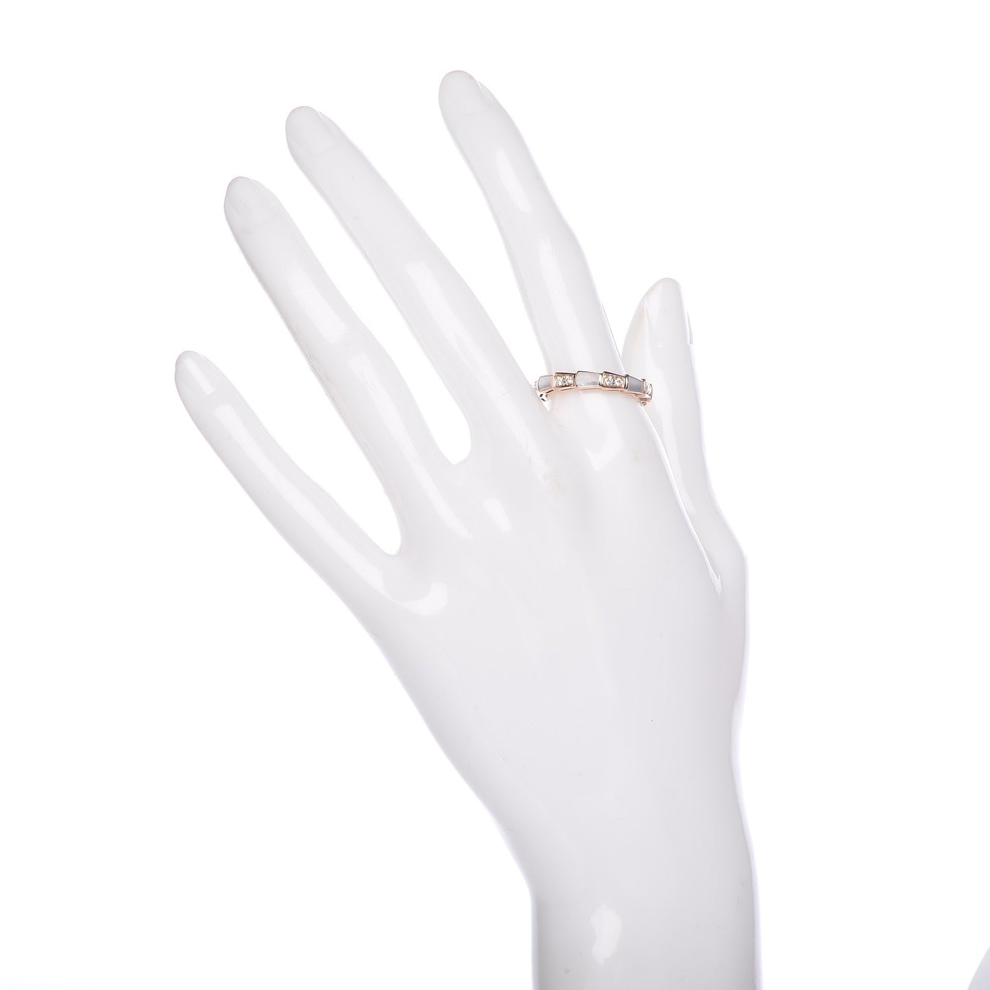18K Rose Gold Diamond Mother of Pearl 4mm Serpenti Viper Band Ring 57 8