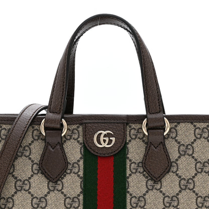 Gucci GG Supreme Monogram Textured Calfskin Web Small Ophidia Shoulder Tote Bag Beige Ebony New Acero 8 of 10
