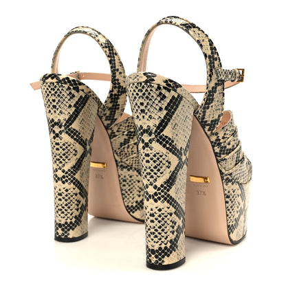 Gucci Calfskin Python Print Keyla Platform Slingback Sandals 37.5 Beige Avana 5 of 9