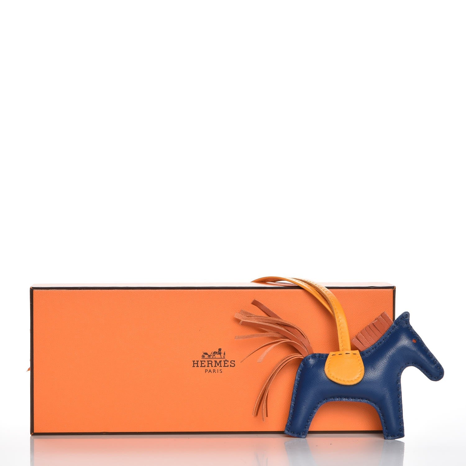 Hermes Milo Lambskin Grigri Rodeo Horse Bag Charm PM Bleu de Malte Cornaline Jaune D'Or 4 of 4